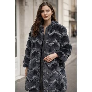 Ainea Luxury Faux Fur Metallic Bouclé Trim Fancy Coat size XL EU 42 Seen on TV